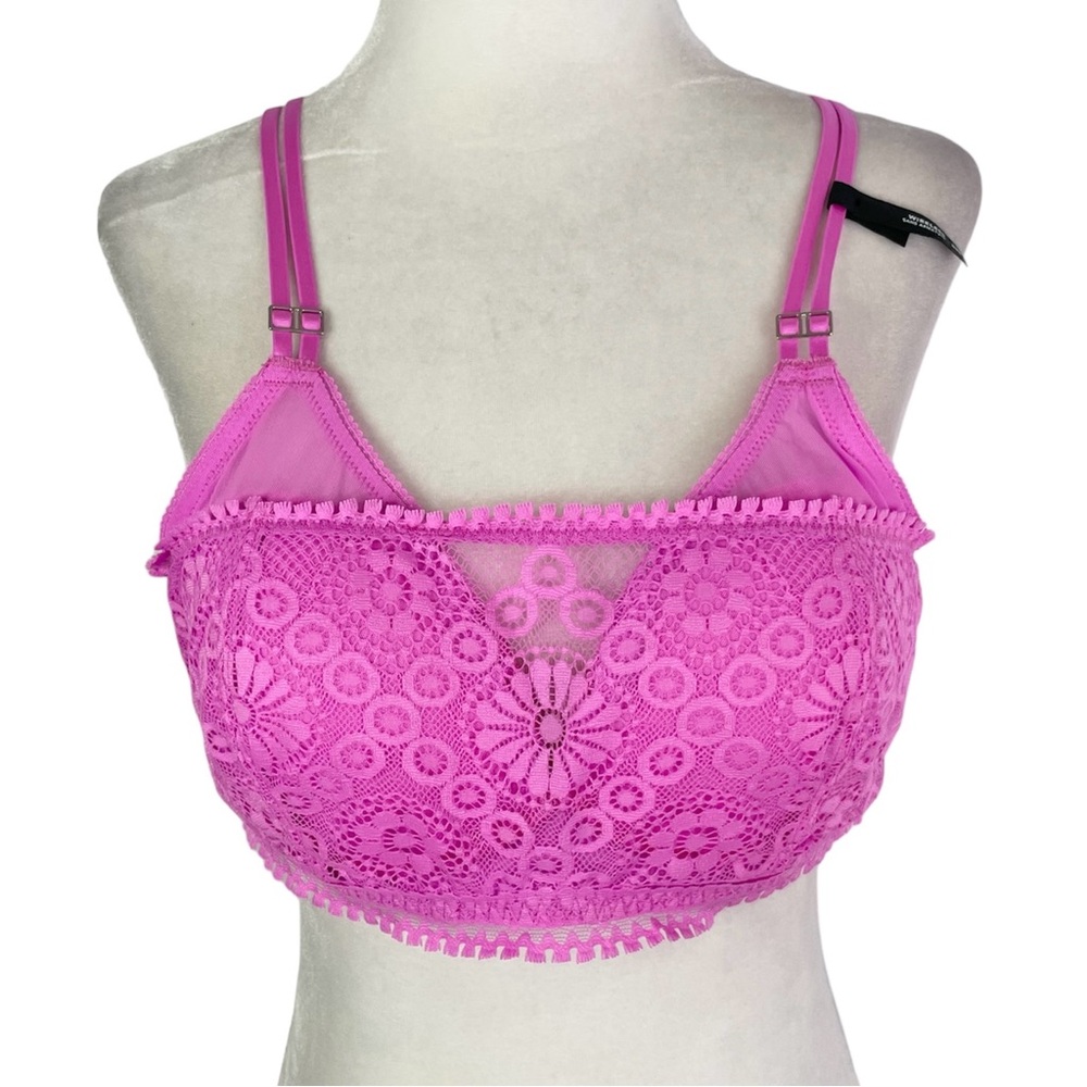 New Aerie Wireless Push Up Joy Lace Convertible Strap Bra Pink Tropics Size 38B